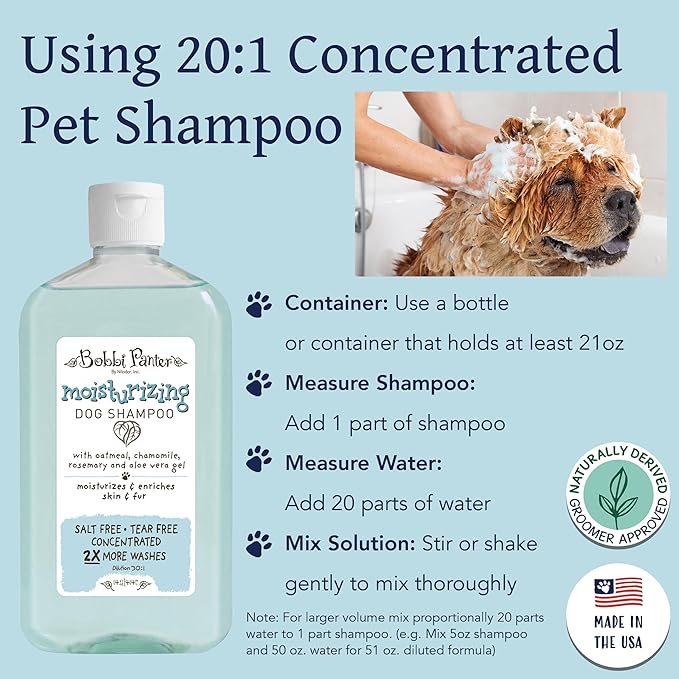 Bobbi Panter Moisturizing Dog Shampoo, Moisturizes and Enriches Dogs Skin & Fur, Soft Sea Air Fragrance, Concentrated 30:1, Made in The USA, 14 oz. (Case of 12)