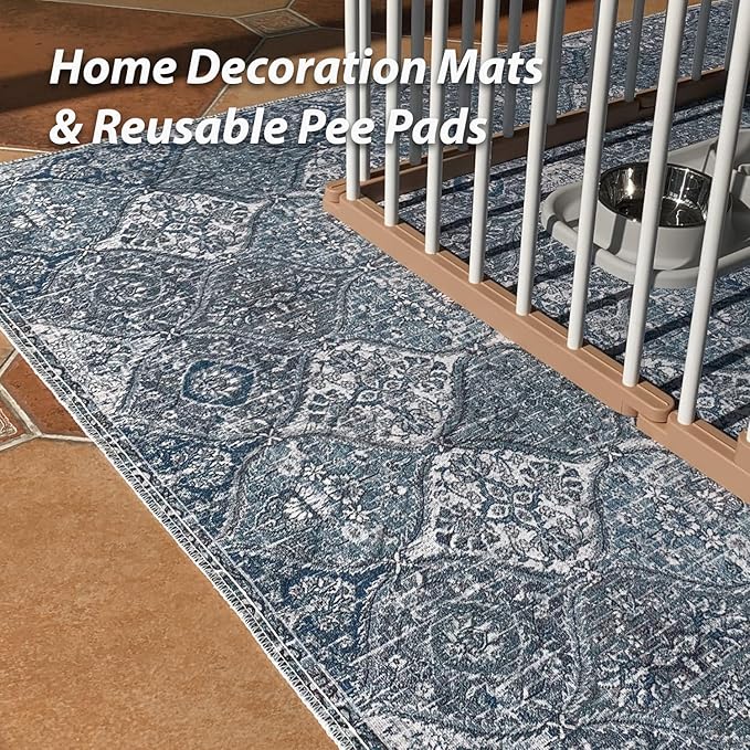 nunubaby Washable Pee Pads for Dogs, Stylish, Non-Slip and Leak-Proof Pee Pads. Reusable Potty Pads for Dogs for Crates and Floors.(Blue/Multi, 36" x36" )