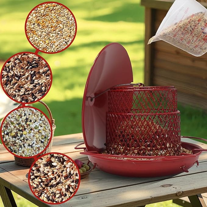 Bird Feeders for Outdoors, Hanging Metal Bird Feeder with 4.5LB Large Capacity, Red Wrought Iron Feeder,Sturdy & Weatherproof, Easy to Clean & Refill, Great for Attracting Wild Birds