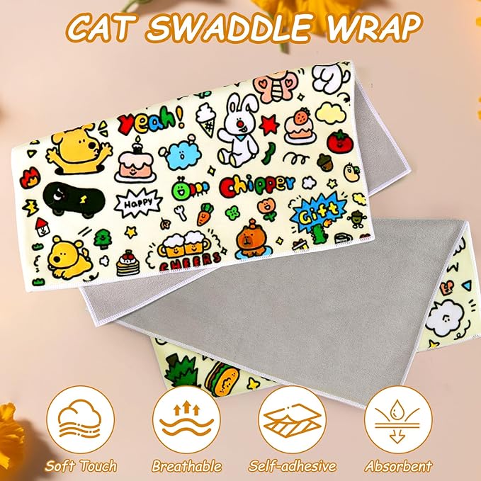 BABORUI Cat Grooming Wrap for Cutting Nails - Self-Adhesive Cat Swaddle Wrap with Nail Clipper Nail Cover, Anti-Scratch Cat Burrito Wrap for Nail Trimming, Cat Grooming Supplies