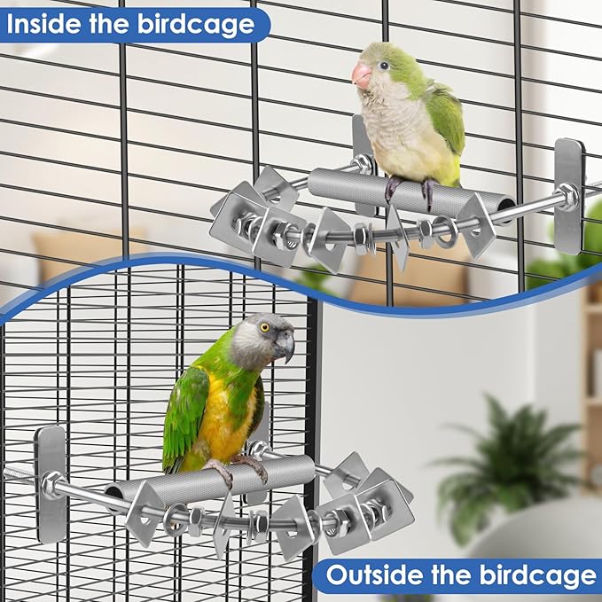 Bird Perch for Cage, Stainless Steel Parrot Perches with Metal Chew Toys, Bird Nail Trimming Cage Accessories for Cockatiels, Macaws, African Grey, Amazon Parrots
