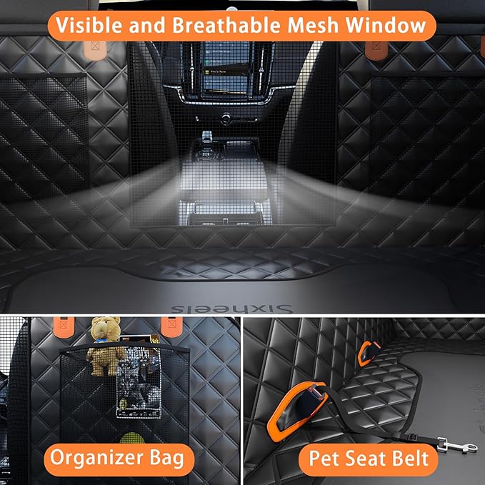 Truck Dog Seat Cover Back Seat Protector, Large Space Backseat Extender with Soft Inflatable Cushion Comfortable Dog Hammock, Waterproof Dogs Bed Rear Travel Accessories for Truck