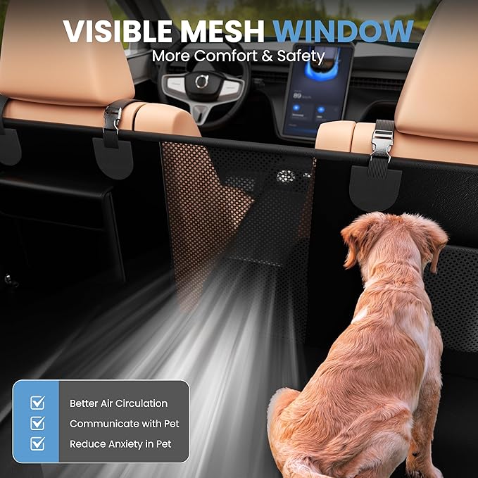 Dog Car Seat Cover for Back Seat, 7-Layers PU Leather Anti Scratch, 100% Waterproof Back Seat Extender for Dogs with Hard Bottom, Holds 450lbs，Non-Slip Dog Hammock for Cars Trucks and SUVs, Black