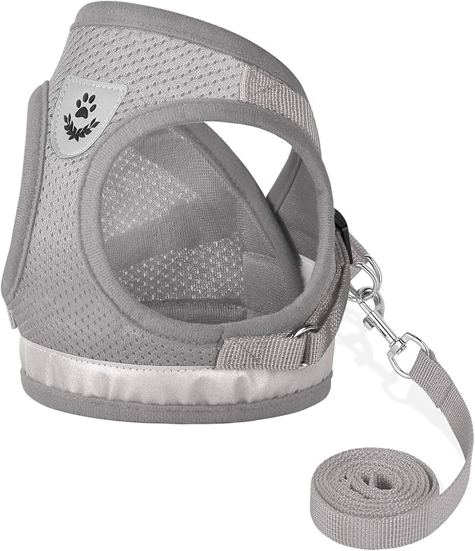 Cat Harnesses and Puppy Harness with Leashes Set, Escape Proof Cat Harness, Adjustable Reflective Soft Mesh Vest Fit Puppy Kitten Rabbit Ferrets's Outdoor Harness(greyXL)