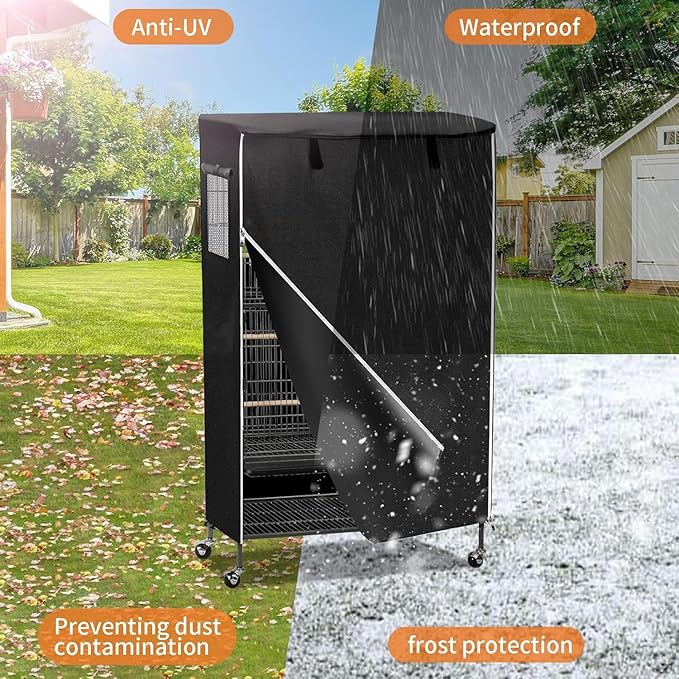 Roasivi Universal Large Birdcage Cover Black Out and Breathable Cages Cover for Parrots and Other Small Animals Durable Waterproofing Washable Material 31" L x 21" W x 53" H Black