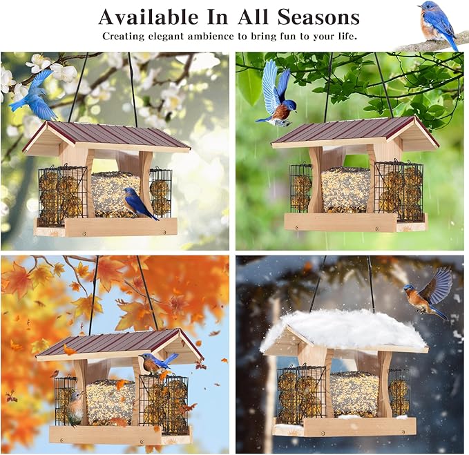 XL Hopper Bird Feeder for Outside - DIY Birdfeeder Kits for Adults to Build - Ranch Feeder W/Suet Cages - Heavy Duty 3/4" Red Cedar - Longtime Durability - 10 Lbs Compacity, 13" Size