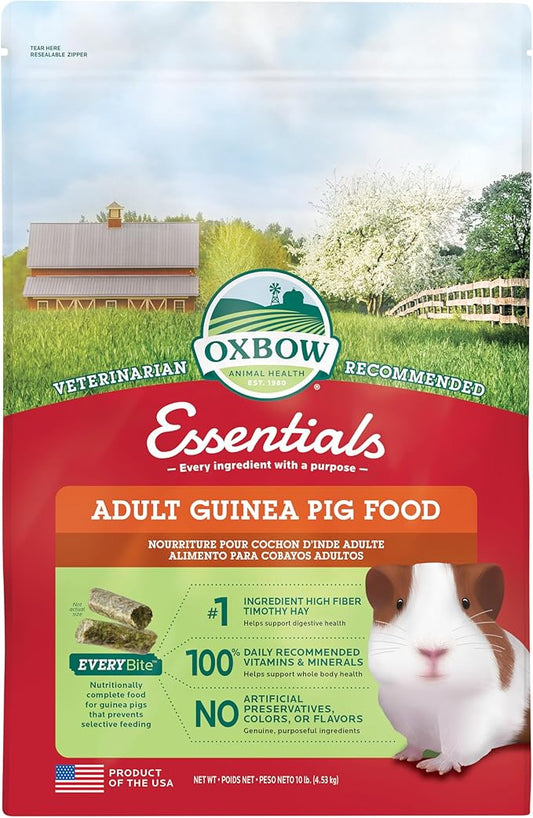Oxbow Essentials Guinea Pig Food, Adult Guinea Pig, Made with Oxbow Timothy Hay, Pet Food Pellets with Vitamin C, Small Animal Pet Products, Made in USA, High Fiber, 10 lb. bag