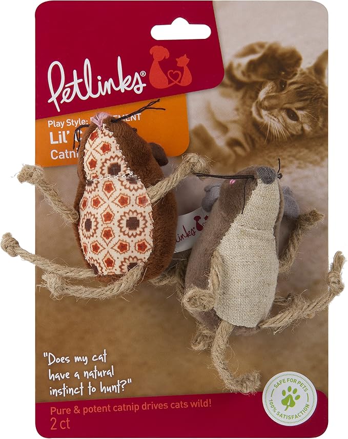 Petlinks (2 Count) Lil' Critters Mice Catnip Cat Toys - Brown, 2 Count