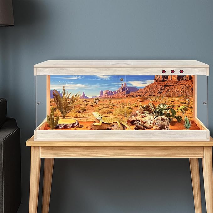 Royxen Tempered Glass Reptile Enclosure,Reptile Tank with Wooden Mesh Top and Lockable Design,79 Gallon Bearded Dragon Tank for Lizard Gecko Tortoise Snake Habitat,48" x 20" x 20",Oak