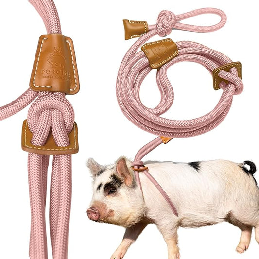PORCINE® Mini Pig Harness & Leash – Fully Adjustable Step-in Harness with Infinity-Style Lead - Ideal for Medium & Large Potbelly Pigs – Durable, Comfortable, Easy-On Easy-Off (Large Mauve Pink)