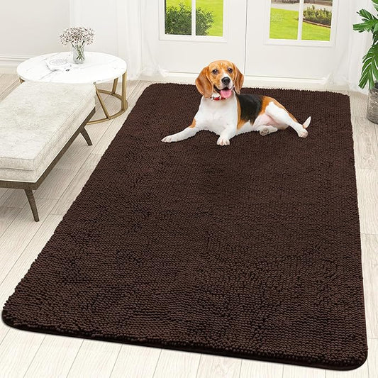 OLANLY Dog Door Mat for Muddy Paws 70x46, Absorbs Moisture and Dirt, Absorbent Non-Slip Washable Doormat, Quick Dry Chenille Mud Mat for Dogs, Entry Indoor Entryway Carpet for Inside Floor, Brown