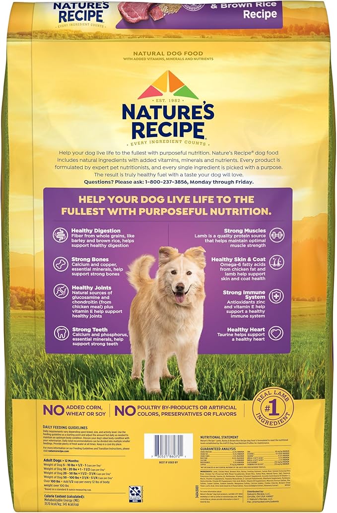 Nature′s Recipe Lamb, Barley & Brown Rice Recipe Dry Dog Food, 34 lb. Bag