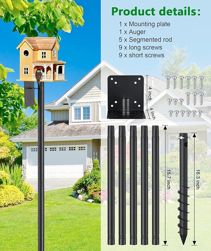 Bird House Pole, 73” Tall Bird Feeder Pole for Outside Heavy Duty, Adjustable Birds Feeder Stand, Birdhouse Poles for Bluebird, Hummingbird