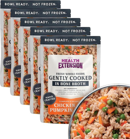 Health Extension Gently Cooked Chicken & Pumpkin Dog Food, Human-Grade & Shelf-Stable with Superfoods, Supports Digestion, Immunity, Skin & Coat, 9 oz Pouch (Pack of 5)