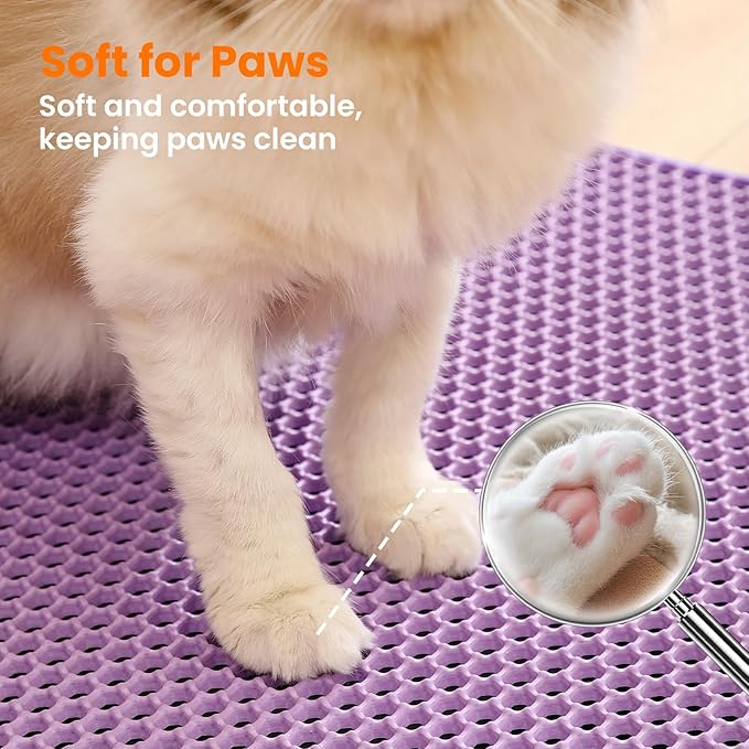 Jumbo Cat Litter Mat, 46x26 Inches Double Layer Honeycomb Litter Trapping Mat, Non Slip Waterproof Urine Proof Extra Large Cat Litter Box Mat, Kitten Supplies and Essentials, XXL, Purple