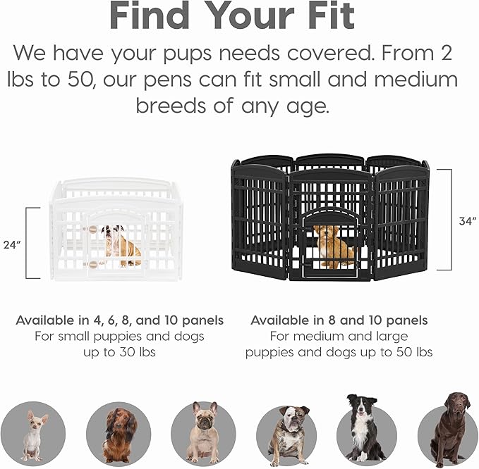IRIS USA 24" 6-Panel Puppy Playpen, 61 x 61 x 24, Puppy Fence, Dog Playpen, Dog Play Pen Indoors, Pet Fence, Puppies/Small Dogs, Black