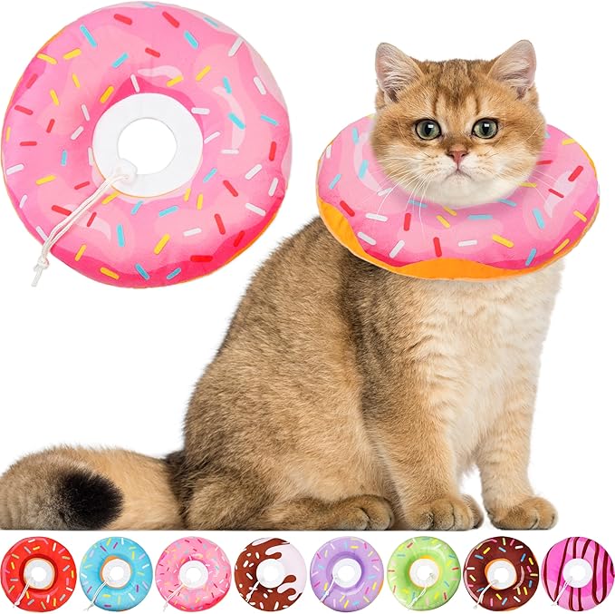 Cat Cone Collar Soft, Cat Recovery Collar for Wound Healing Cute Donut Adjustable Kitten Cones to Stop Licking Comfortable Lightweight Neck Elizabethan Collars for Cats Kittens After Surgery