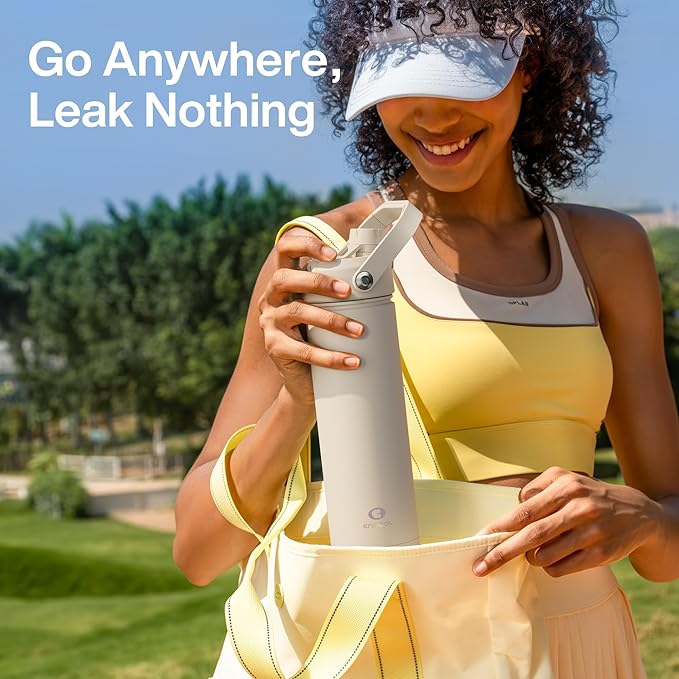 Insulated Water Bottle with Straw Stainless Steel Water Bottle, Leak-Proof, BPA-Free, Double Wall Vacuum Keeps Cold for 24 Hours for Sports, Travel, School (32 oz, Cream Moon)