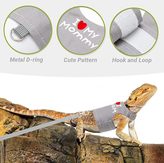 Bearded Dragon Adjustable Clothes Harness with Leash,Bearded Dragon Harness Leash Set for Lizards,Chameleon, Traction Rope Walking Leash Reptile Halloween Costume Accessories