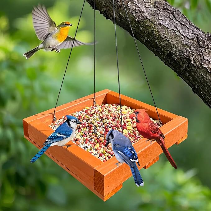 Platform feeders,Wooden Hanging Bird Feeder,Seed Feeder,Bird feeders for Outdoors,Wildlife Birds Feeders