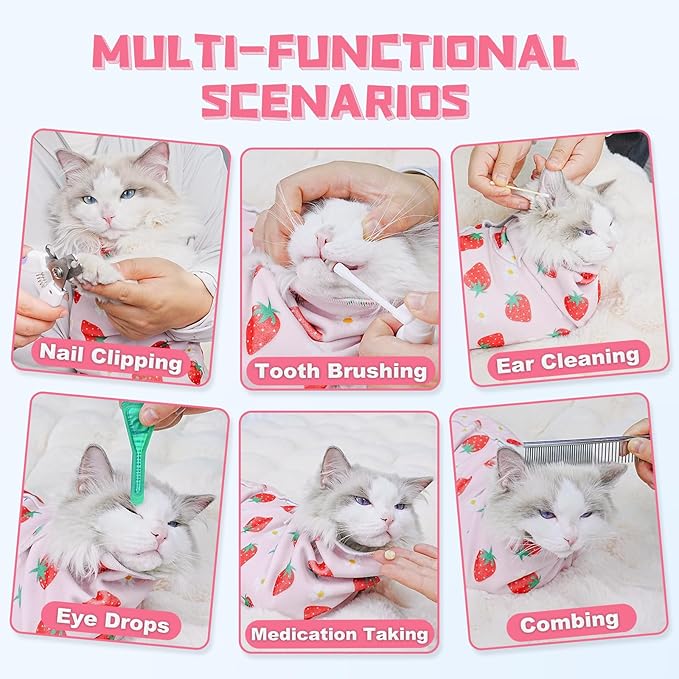 Supet Cat Wrap for Cutting Nails, 2025 Self-Adherent Cat Grooming Wrap, Anti-Escape Calming Cat Swaddle Wrap for Medicine, Nail Clipping, Teeth Brushing, Ear Cleaning