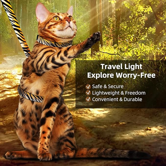 Cat Harness and Leash Escape Proof, Adjustable Soft Kitten Leash for Outdoor Walking & Travel with Breathable Nylon, 4.9ft Cat Collar for Large - Lightweight & Safe Large Cat Harness [M]