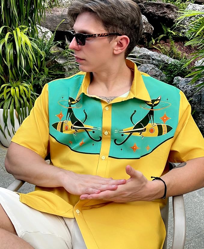 Men’s Hawaiian Shirt Western Cowboy Symmetrical Print Short Sleeve Button Down Casual Beach Holiday Summer Shirt