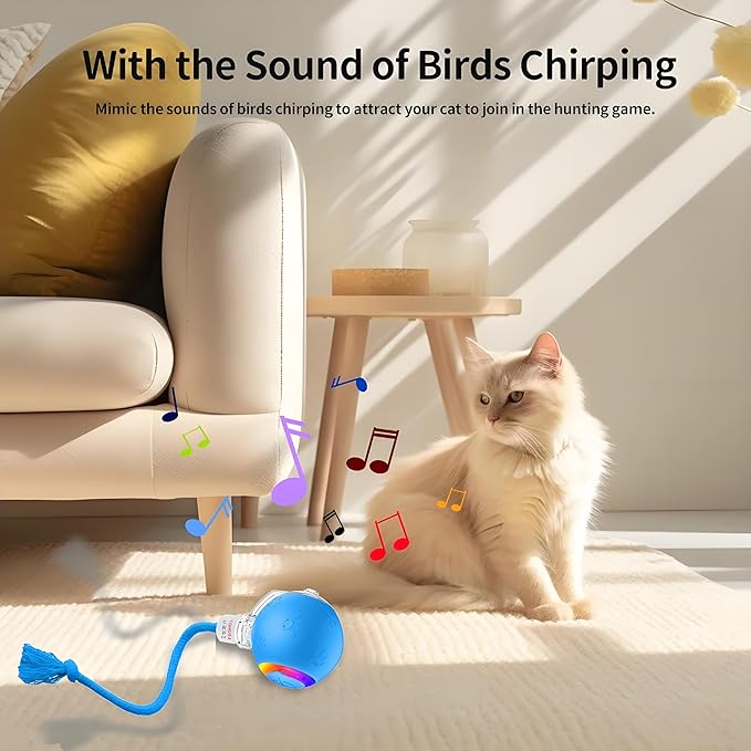 Interactive Cat Ball Toy – Motion Activated, RGB Lighting, 3 Motion Modes-Automatic Cat Ball for Bored Indoor Cats(Blue)