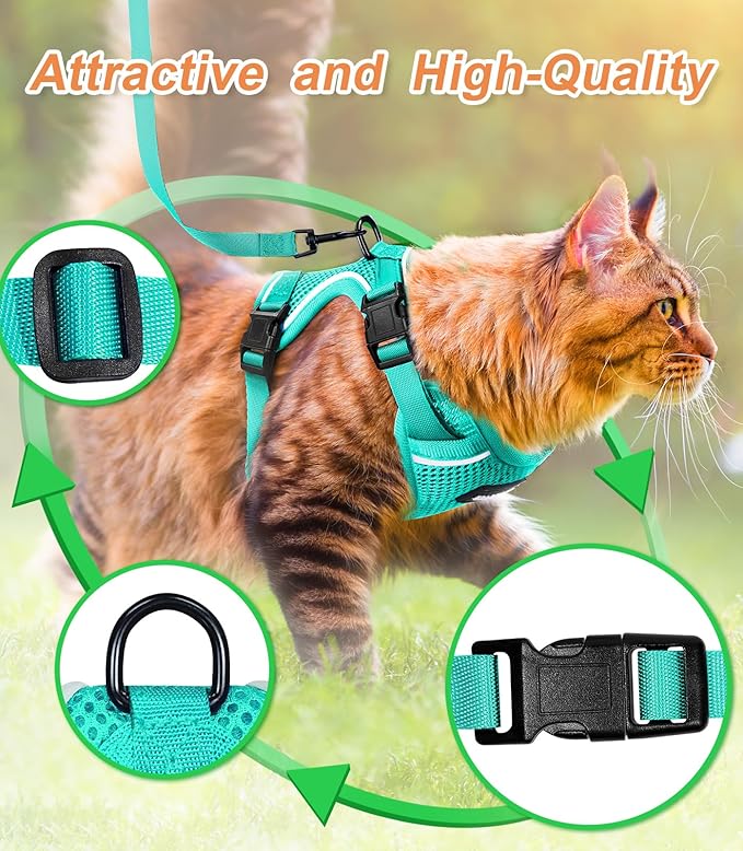 Halypet Cat Harness and Leash Set [ MAX Safety Third Generation ] Escape Proof Soft Adjustable Cat Leash Breathable Comfortable Vest Easy to Wear Kitten Harness for Outdoor Walking