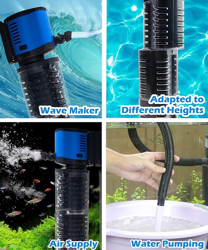 COOSPIDER Aquarium Filter Pond Filter for 35-75 Gallon, 260GPH Powerful Filtration Pond Pump, Submersible Canister Filters for Fish Turtle Tank, Cold Plunge, Clear Wavemaker Oxygen Supply