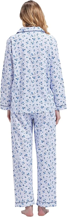 GLOBAL Flannel Pajamas for Women 2-Piece Comfy and Cozy Flannel Pj Set Cotton Loungwear