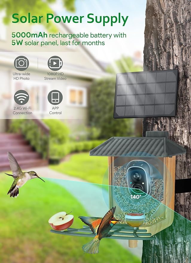 Osoeri Bird Feeder with Camera, Smart AI Identify Wild Bird Feeder Camera Solar Powered, Auto Capture Bird Videos & Motion Detection, DIY Add-ons & Hummingbird Feeder, Bird Camera Gift for Bird Lover