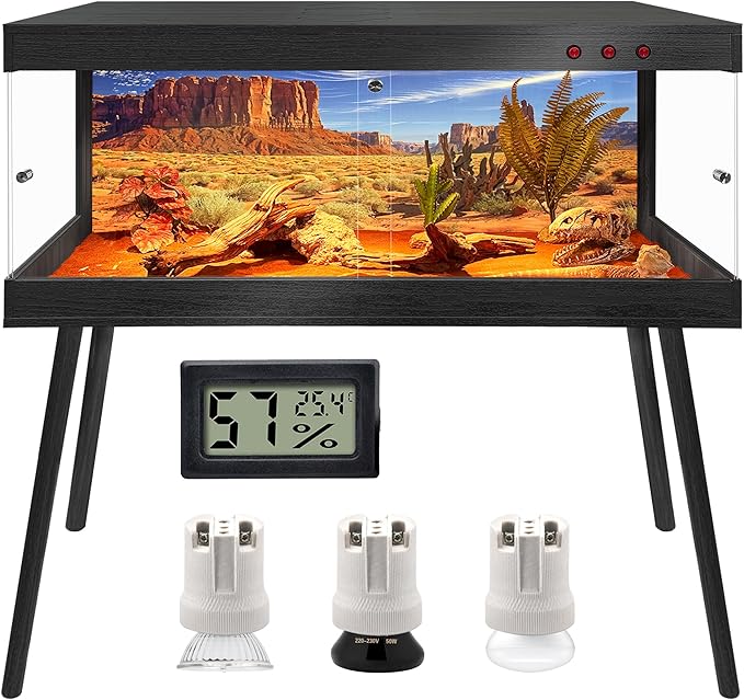 Royxen Bearded Dragon Tank with Metal Mesh Top and Leg Stand,Tempered Glass Reptile Tank,Reptile Enclosure,Lizard Tank for Chameleon,Snake,Lizard Habitat(48inch,Black)