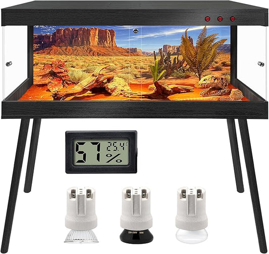 Royxen Bearded Dragon Tank with Metal Mesh Top and Leg Stand,Tempered Glass Reptile Tank,Reptile Enclosure,Lizard Tank for Chameleon,Snake,Lizard Habitat(48inch,Black)