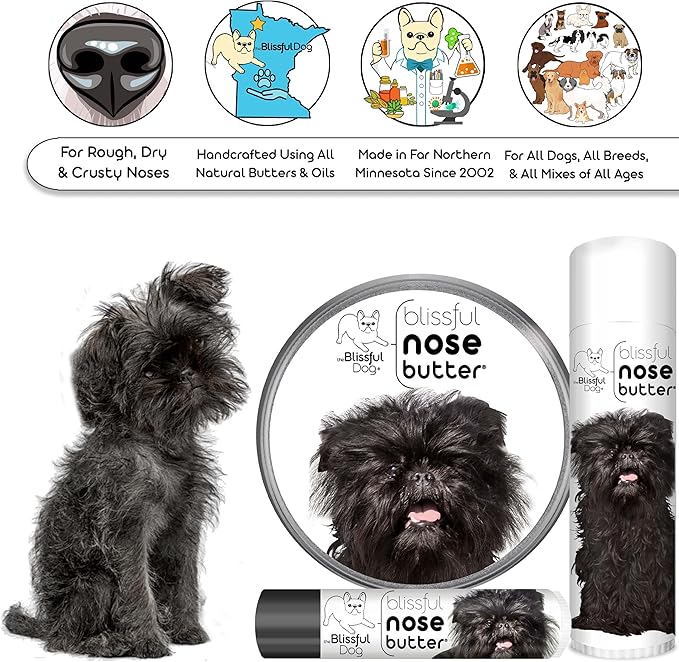 The Blissful Dog Affenpinscher Nose Butter for Dry, Cracked Skin, Lick-Safe Dog Nose Balm with Moisturizing Shea Butter, Almond, Olive, and Essential Oils, Pet Supplies, Uncented, 0.50 oz.