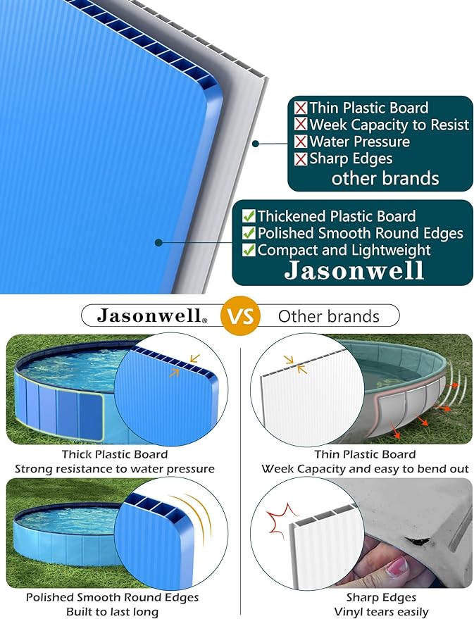Jasonwell Foldable Dog Pool Collapsible Hard Plastic Dog Swimming Pool Portable Kiddie Pool Pet Pool Doggie Wading Pool Bath Tub for Puppy Small Medium Large Dogs Cats and Kids 39.5"