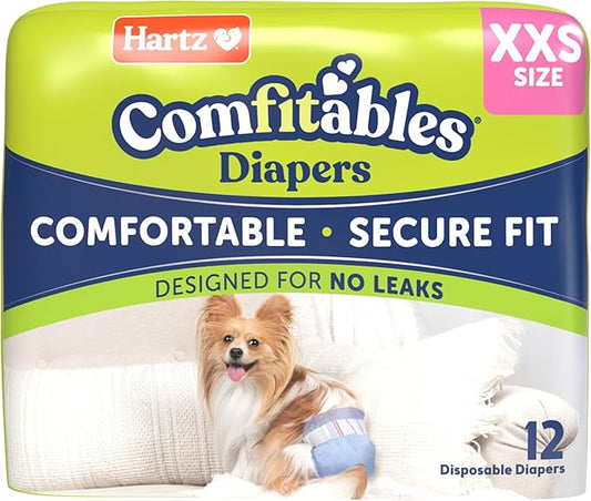 New! Hartz® Comfitables® Disposable Dog Diapers, Size XXS 12 Count, Comfortable & Secure Fit, Easy to Put On, Super Absorbent Male and Female Diaper