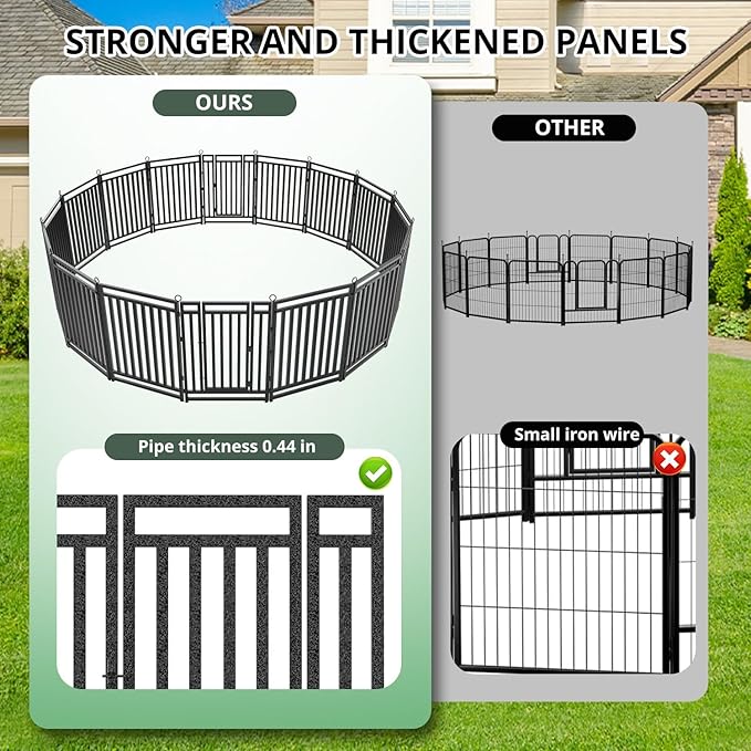 Dog Fence Outdoor Indoor, 32" Inch Height 48 Panels Dog Playpen for Large/Medium/Small Dogs Metal Dog Pen for Yard Camping and RV | Black-Silver
