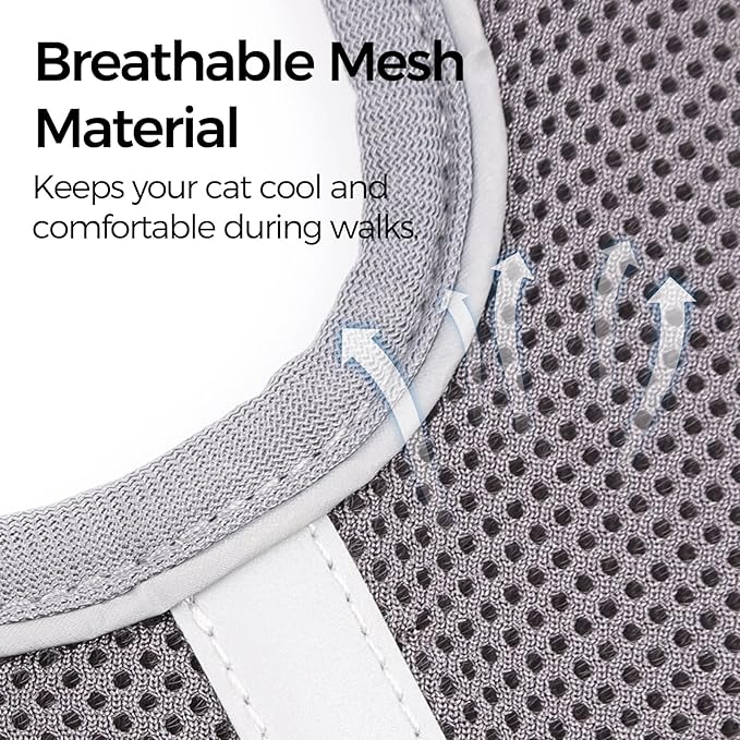 Cat Harness and Leash Escape Proof Kitten Harness Cat Leash for Walking Travel Service Cat Vest, Grey, Medium