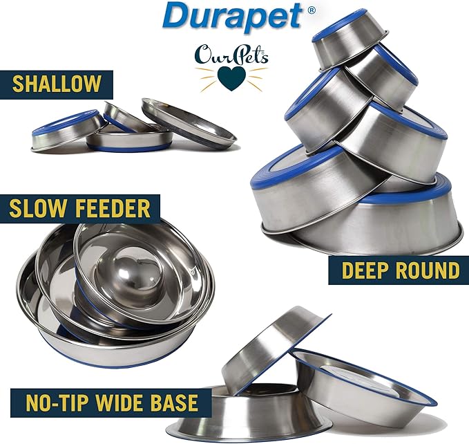 OurPets DuraPet Slow Feed Premium Stainless Steel Dog Bowl, Silver, Small (2040010300)
