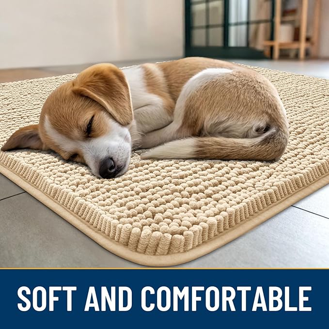 Smiry Dog Door Mat for Muddy Paws 54x32, Absorbs Moisture and Dirt Doormat, Non-Slip Washable Quick Dry Chenille Front Door Mat Indoor Entrance, Entryway Carpet for Inside Floor, Beige
