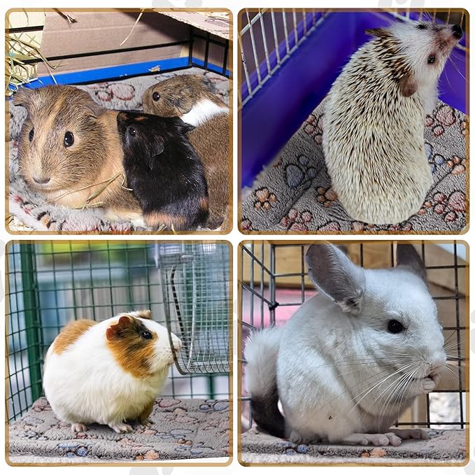 Tuanse 4 Pack Ultra Soft Dog Cat Bed Mat with Cute Prints Reversible Fleece Dog Crate Kennel Pad Cozy Washable Thickened Hamster Guinea Pig Pet Bed Mat for Small Animals(13 x 10 Inches,Gray)