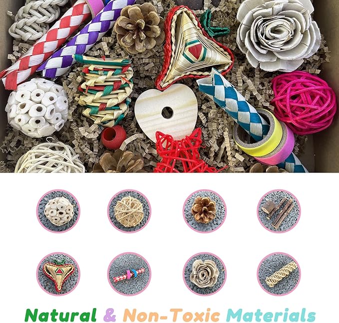 Bird Foraging & Bird Shredding Toys Box,Natural Chewing and Foraging Toys for Cockatiels,Parakeets,Conures,Love Birds & Small to Medium Parrots