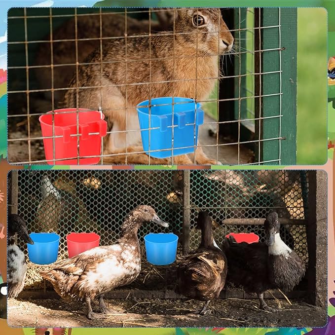 100 Pcs Cage Cups Chicken Feeder Cup 8 oz Hanging Bird Food Water Bowl Coop Bunny Cage Feeding Dish Game Fowl Supply for Poultry Pet Parrot Parakeet Rabbit Parakeet Pigeon(Red, Blue)