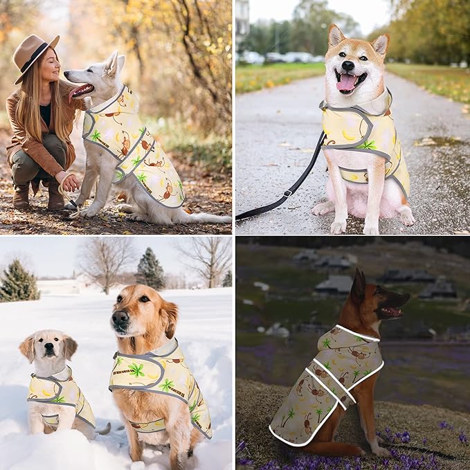 Dog Raincoat for Small Dogs Puppies Waterproof Hooded Rain Jacket with Reflective Strips Leash Hole & Poncho Adjustable Fit (Monkey,S)