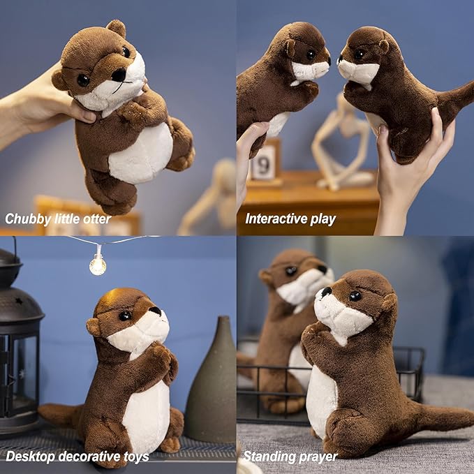 Sea Otter Weighted Stuffed Animal 7.48in Standing Prayer Small River Otter Plush Toy Cute Funny Soft Plushie for Kids Boys Girls Adults Birthday Festival Gift Home Office Decoration Toys