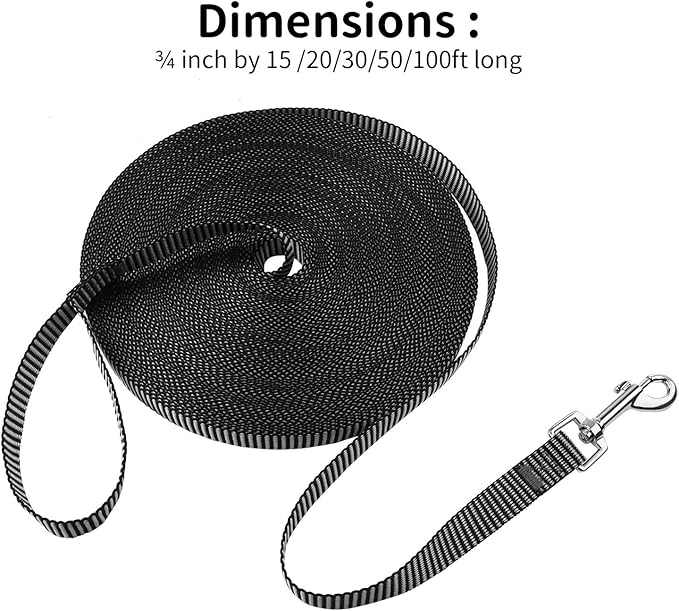 Hi Kiss Dog/Puppy Obedience Recall Training Agility Lead - 15ft 20ft 30ft 50ft 100ft Training Leash - Great for Training, Play, Camping, or Backyard(20ft,Black_White)