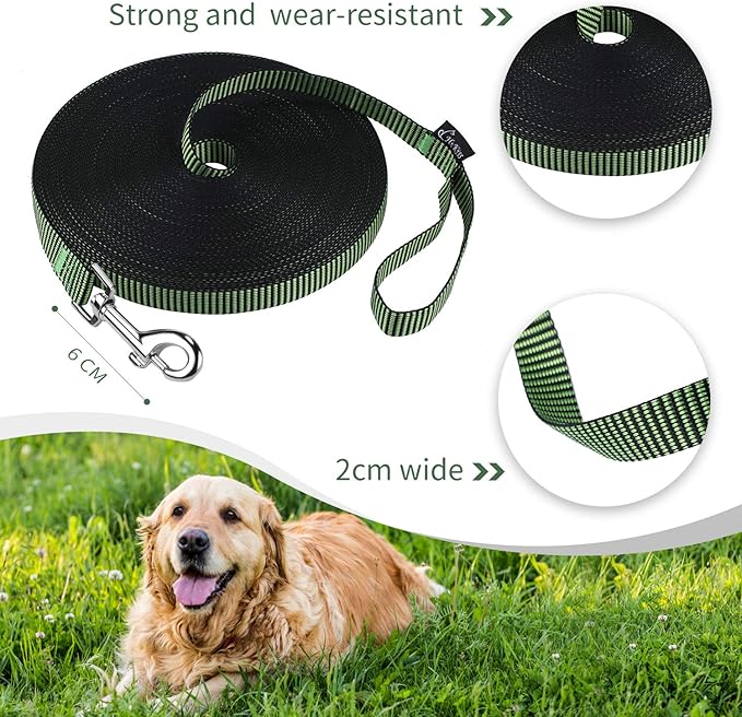 Hi Kiss Dog/Puppy Obedience Recall Training Agility Lead - 15ft 20ft 30ft 50ft 100ft Training Leash - Great for Training, Play, Camping, or Backyard(50ft,Black_Green)