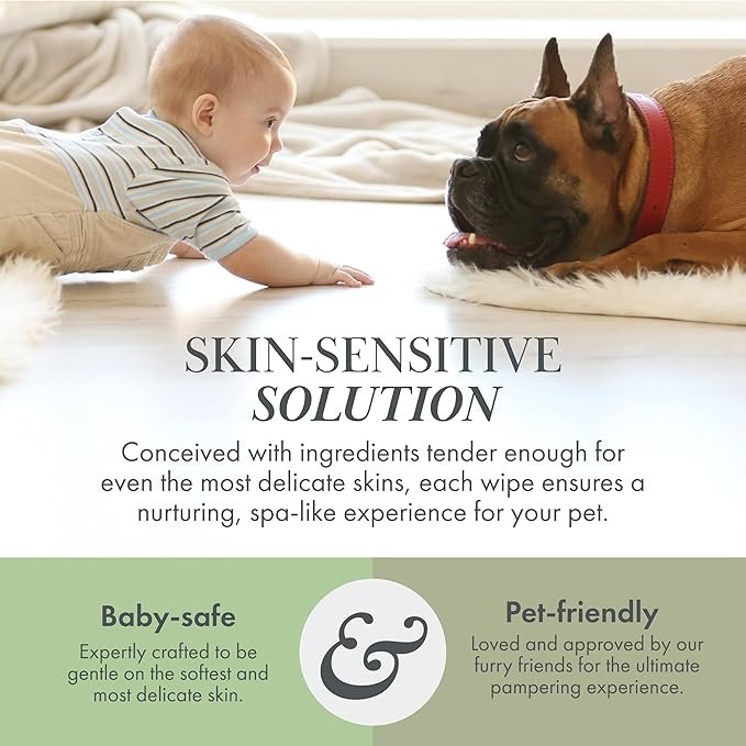 Nina Woof Dog Wipes – Fragrance-Free, Alcohol-Free, Hypoallergenic Pet Grooming Wipes with Aloe Vera, Biodegradable, for Dogs & Cats: Paws, Face, Ears & Butt – (70 Count)