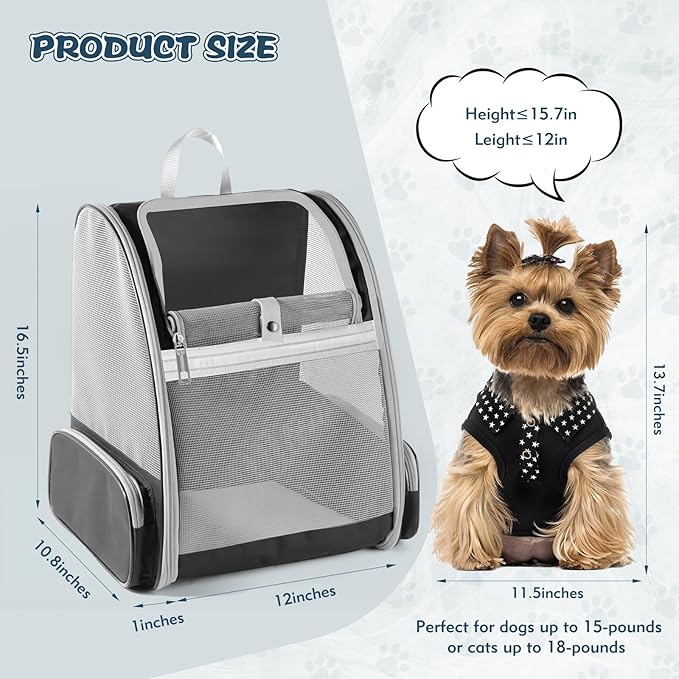 Cat Backpack Carrier, Pet Backpack Carrier Cats and Small Dogs, Collapsible Fully Ventilation Cat Backpack for Outdoors Hiking Camping Travel(up to 16.5lbs)